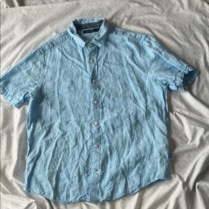 Nautica Sky Blue Linen  Casual Button Down Shirt